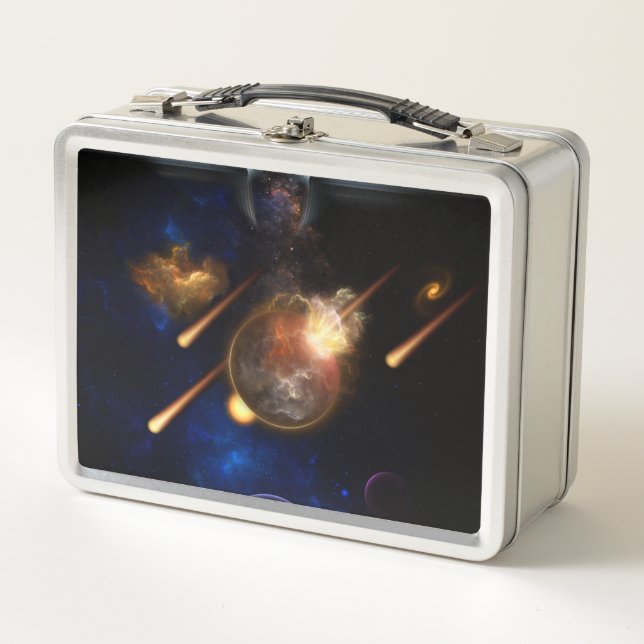 Asteroid Apocalypse Fractal Art Spacescape Metal Lunch Box (Front)