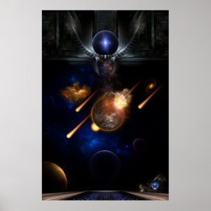 Asteroid Apocalypse Fractal Art Spacescape Poster
