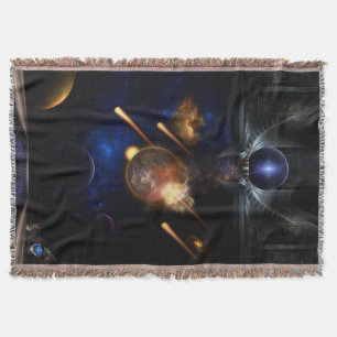 Asteroid Apocalypse Fractal Art Spacescape Throw Blanket