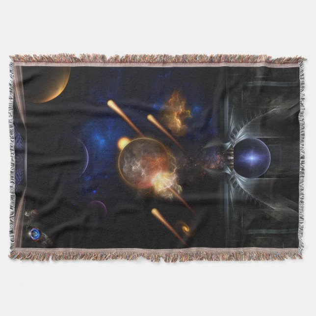 Asteroid Apocalypse Fractal Art Spacescape Throw Blanket (Front)