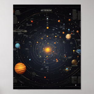 Asteroid Map of the Solar System Poster