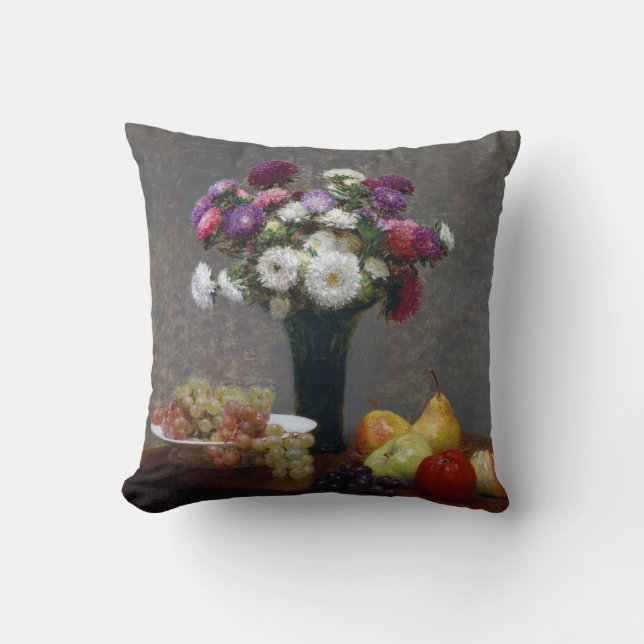 Asters and Fruit, Henri Fantin-Latour Cushion (Front)
