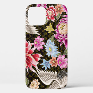Asters Cranes: Painted Seamless Japanese Style iPhone 12 Case