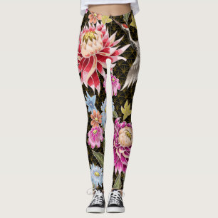 Asters Cranes: Painted Seamless Japanese Style Leggings