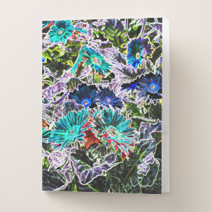 Asters Flowers with Neon Outlines Abstract Art Pocket Folder