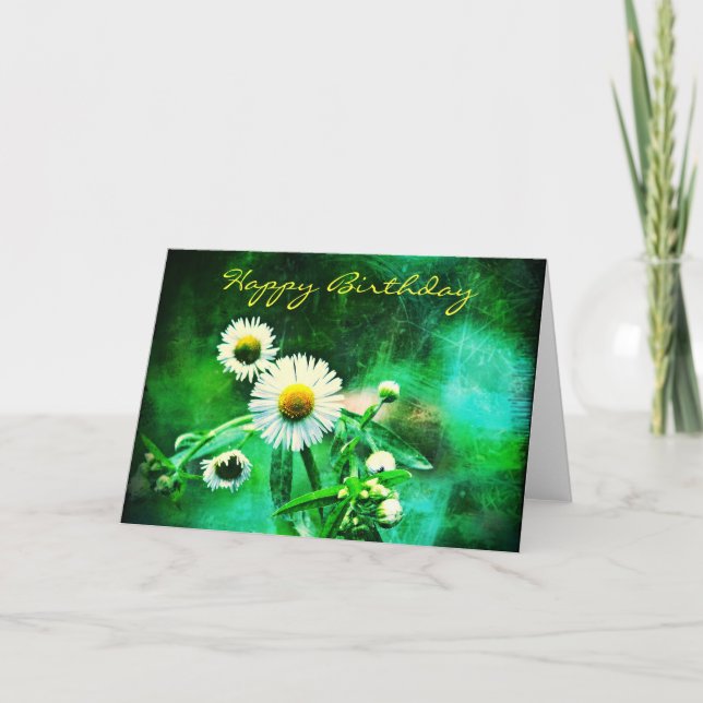 Asters Green Glow Birthday Greeting Card (Front)