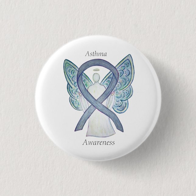 Asthma Awareness Ribbon Angel Custom Button Pins (Front)