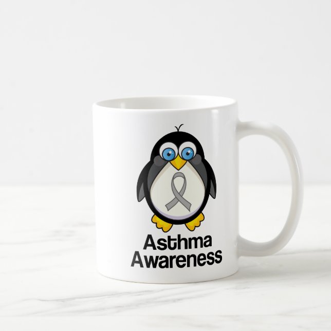 Asthma Grey Ribbon Support Penguin Coffee Mug (Right)