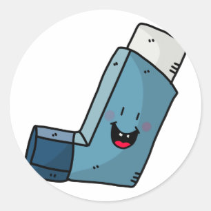 Asthma Inhaler happy cartoon Classic Round Sticker