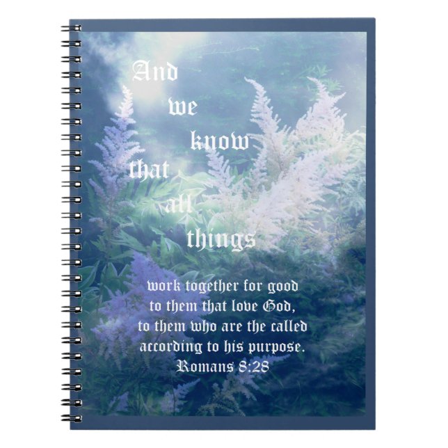 Astilbe Blue Mist Romans 8:28 Notebook (Front)