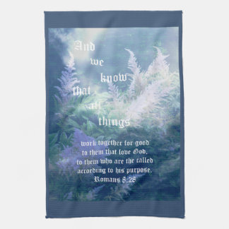 Astilbe Blue Mist Romans 8:28 Tea Towel