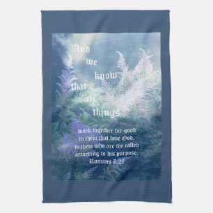 Astilbe Blue Mist Romans 8:28 Tea Towel