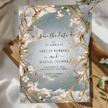 Astonishing Art Nouveau Gold florals Save The Date Invitation<br><div class="desc">Elegant,  modern,  and delicate Mystical Astonishing Art Nouveau Gold and florals Save The Date wedding invitation that you can customise with your info to make it furthermore special. The romantic minimalist design features lovely and elegant calligraphy on a Beautiful background with a clean and simple look.</div>