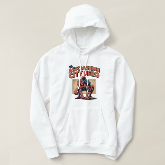 Astonishing City Hero Retro Comic Superhero T‑Shir Hoodie (Design Front)