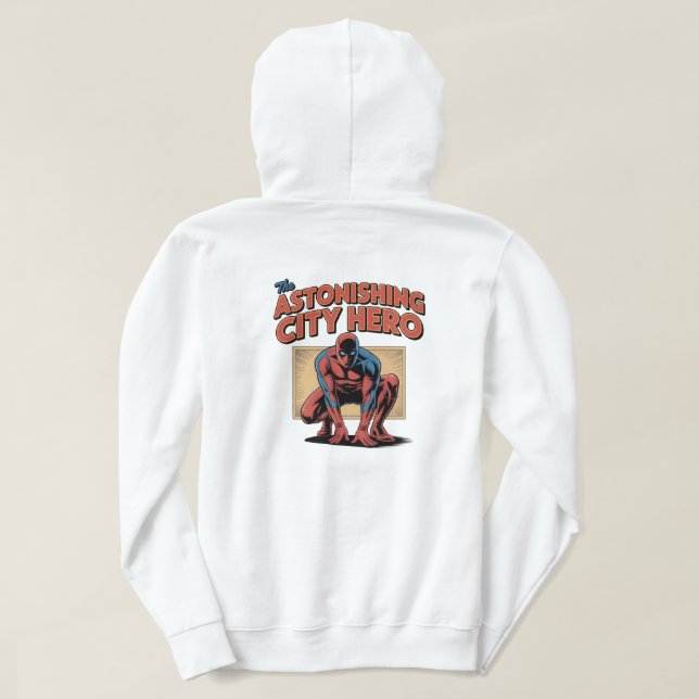 Astonishing City Hero Retro Comic Superhero T‑Shir Hoodie (Design Back)