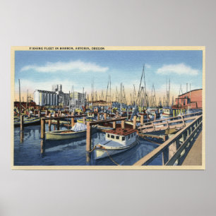 Astoria, Oregon - Fishing Fleet in Harbour Poster