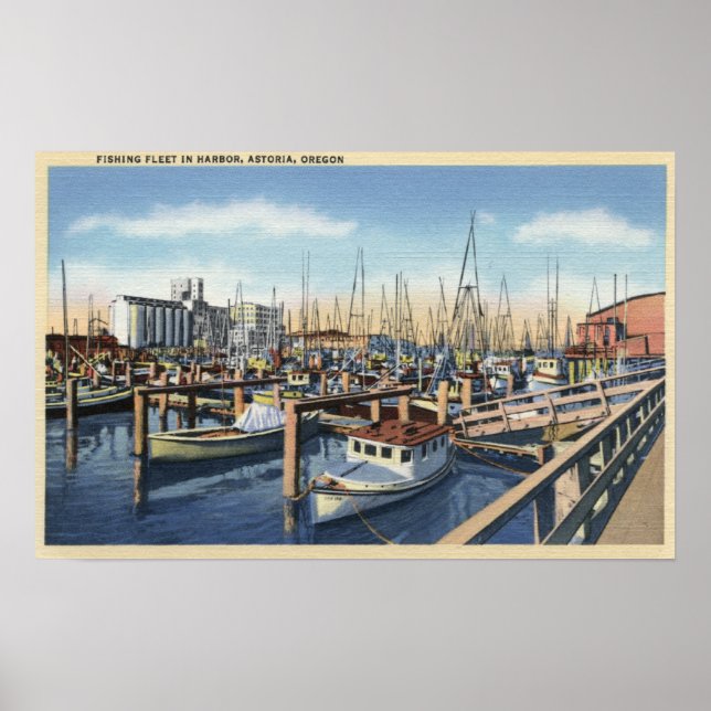 Astoria, Oregon - Fishing Fleet in Harbour Poster (Front)
