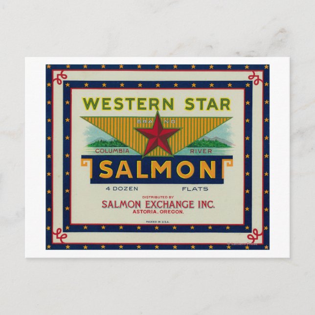 Astoria, Oregon - Western Star Salmon Case Label Postcard (Front)