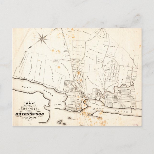 Astoria & Ravenswood, Long Island Map (1840) Postcard (Front)