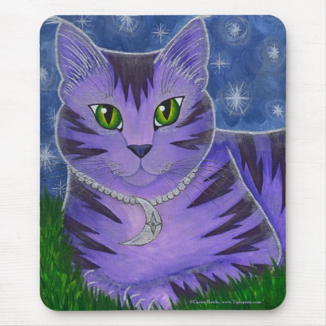 Astra Celestial Moon Star Cat Fantasy Art Mousepad (Front)