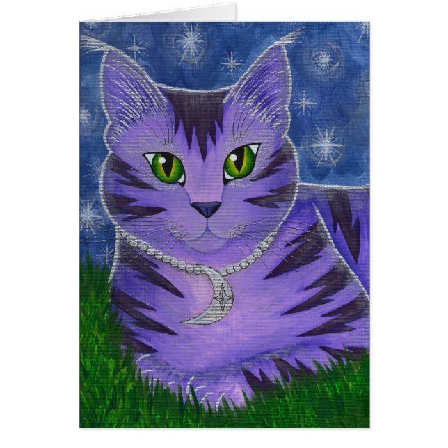 Astra Celestial Moon Stars Cat Fantasy Art Card (Front)