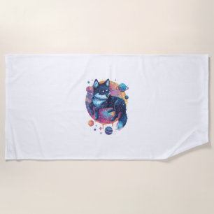 Astral Akita – Cosmic Space Dog Beach Towel