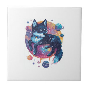 Astral Akita � Cosmic Space Dog Ceramic Tile