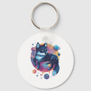 Astral Akita � Cosmic Space Dog Key Ring