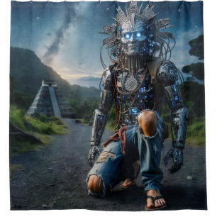 Astral Blue Jeans Warrior Shower Curtain