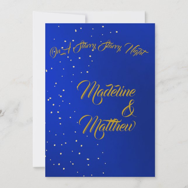 Astral Gold  Stars Blue  Starry Evening Wedding Invitation (Back)