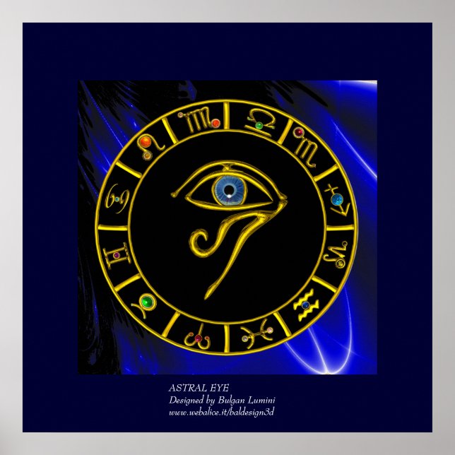 ASTRAL HORUS EYE ,BLUE TALISMAN GOLD ZODIAC CHART (Front)