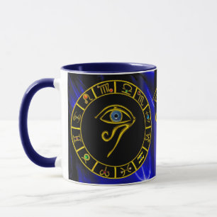 ASTRAL HORUS EYE,BLUE TALISMAN Gold Zodiac Chart Mug