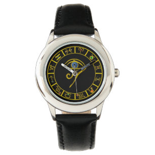 ASTRAL HORUS EYE,BLUE TALISMAN GOLD ZODIACAL SIGNS WATCH