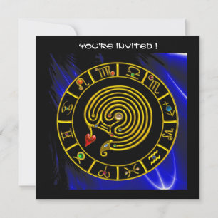 ASTRAL LABYRINTH , black and white ,blue Invitation