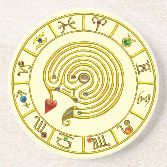 ASTRAL LABYRINTH GOLD ZODIAC CHART Astrology Coaster (Front)