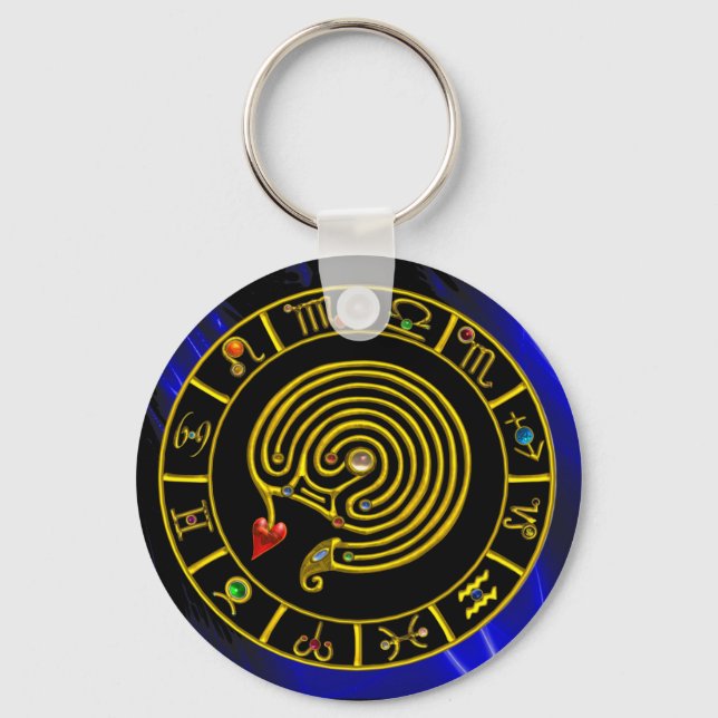 ASTRAL LABYRINTH GOLD ZODIAC CHART Astrology Key Ring (Front)