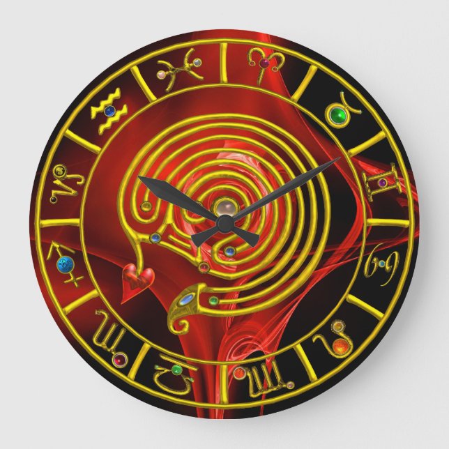 ASTRAL LABYRINTH GOLD ZODIAC CHART Astrology Large Clock (Front)