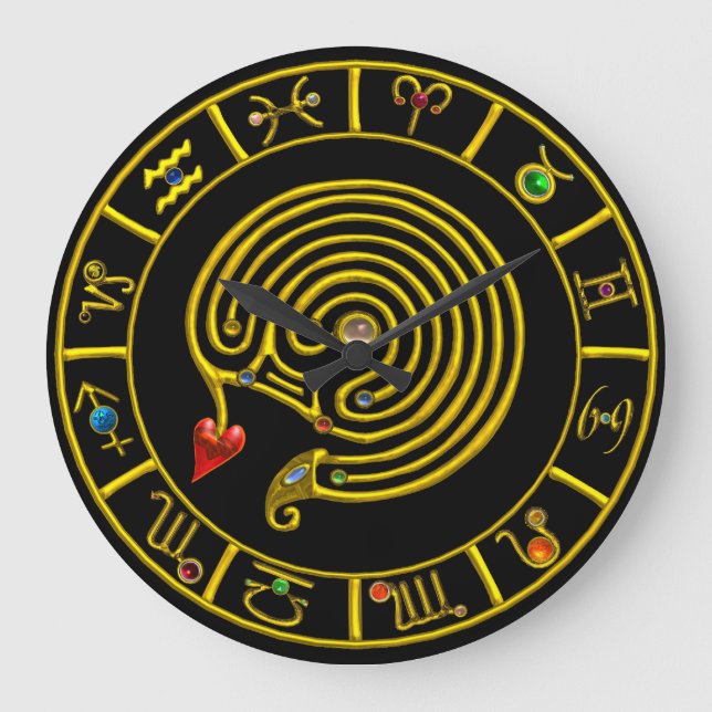 ASTRAL LABYRINTH GOLD ZODIAC CHART Astrology Large Clock (Front)