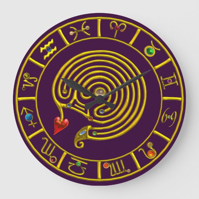 ASTRAL LABYRINTH GOLD ZODIAC CHART Astrology Large Clock (Front)