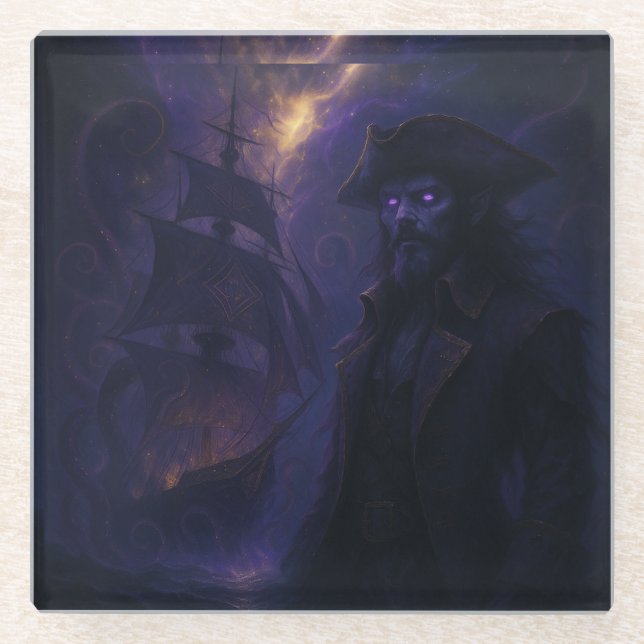 Astral Pirate in Amethyst Light Glass Coaster (Front)