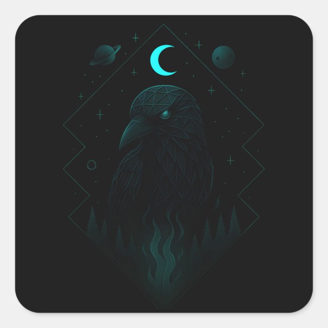 Astral Raven - Cosmic Dark Messenger Square Sticker (Front)