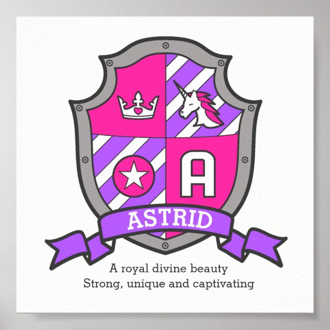 Astrid letter A name meaning unicorn princess Poster (Front)