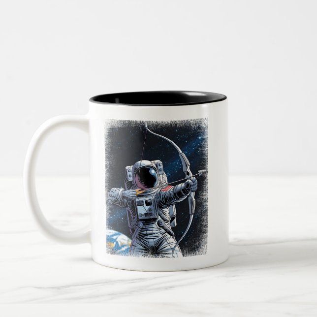ASTRO ARCHER - Astronaut with Bow and Arrow Two-Tone Coffee Mug (Left)
