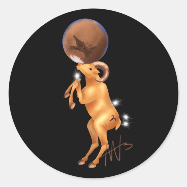 Astro Aries Mars Zodiac Classic Round Sticker (Front)