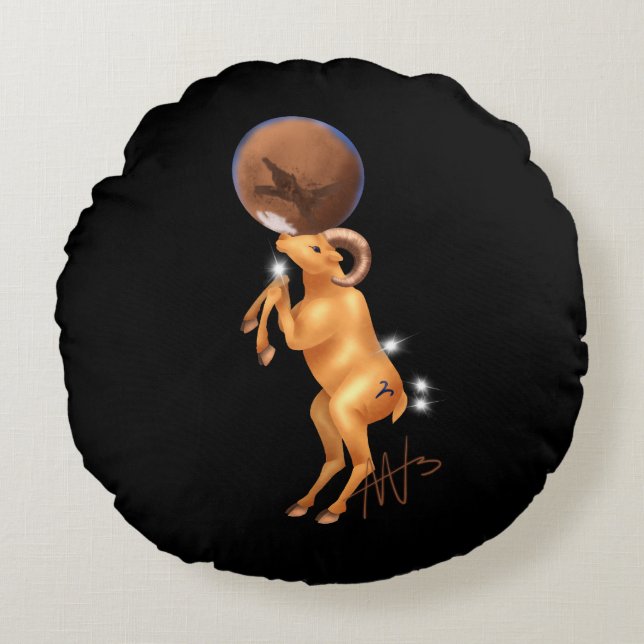 Astro Aries Mars Zodiac Round Cushion (Front)