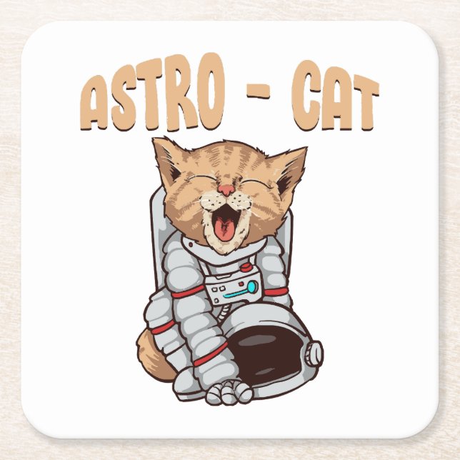 Astro Cat Square Paper Coaster (Front)