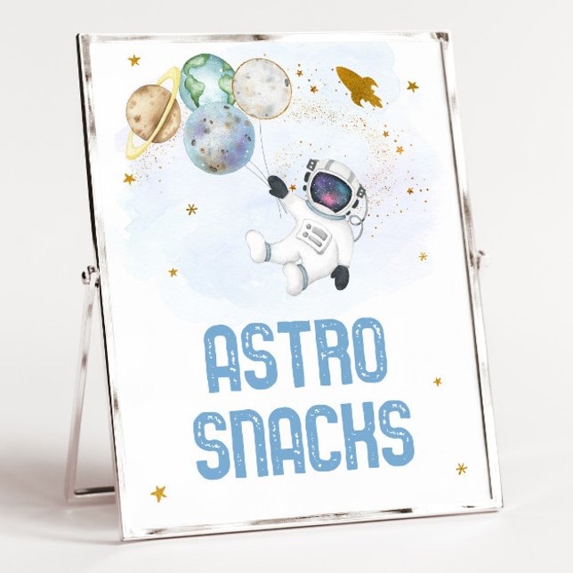 Astro Snacks Astronaut Blue Gold Space Birthday Poster (Creator Uploaded)