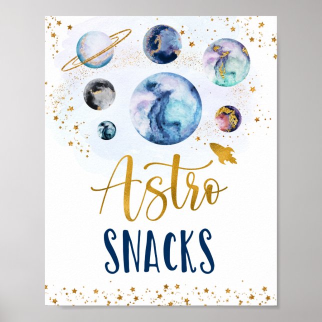 Astro Snacks Galaxy Blue Gold Space Birthday Poster (Front)