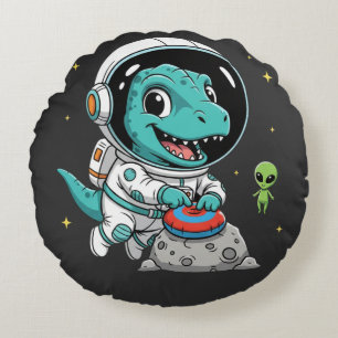 AstroDino: The Cutest Mission to the Giggleverse! Round Cushion