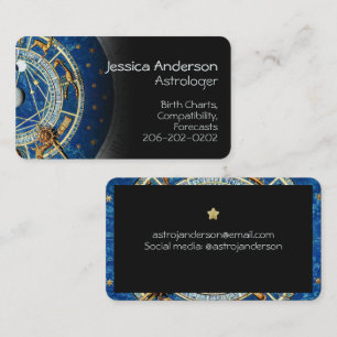 Astrologer Celestial Blue Rustic Gold Zodiac Wheel Business Card